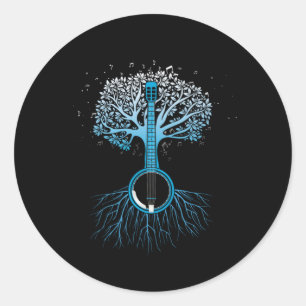 Adesivo Redondo Banjo Tree Country Music Bluegrass Gift