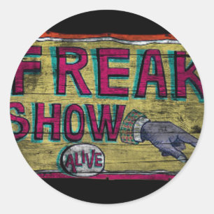 Adesivo Redondo Banner de Vintage do Freak Show