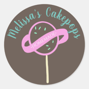 Adesivo Redondo Banner Logo Cakepop Padaria Caseira Espirais
