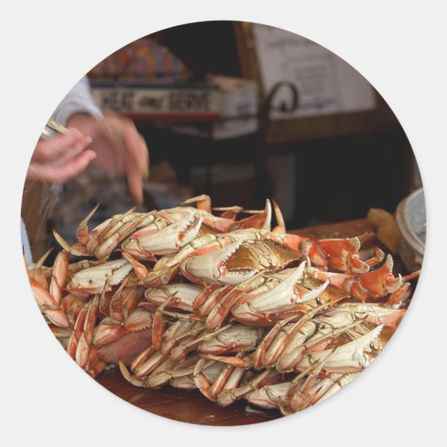 Adesivo Redondo Banquete de caranguejo azul (Frente)