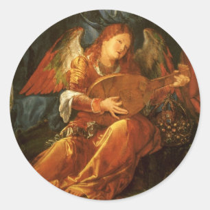 Adesivo Redondo Banquete do Anjo Rosa Garlands por Albrecht Durer