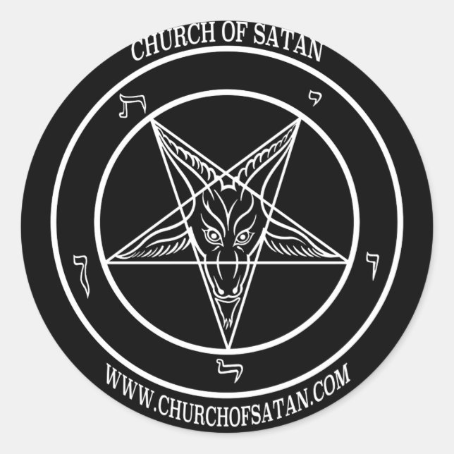 Adesivo Redondo Baphomet Church of Satã name & URL (Frente)