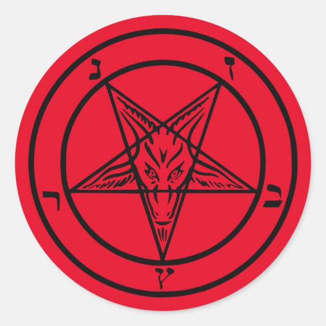 Adesivo Redondo Baphomet Pentagram Satanic Sticker (Frente)