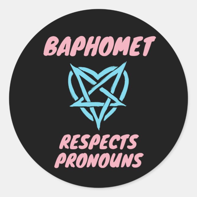 Adesivo Redondo Baphomet Respeita Pronouns Transgender (Frente)