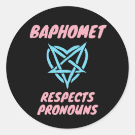 Adesivo Redondo Baphomet Respeita Pronouns Transgender