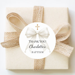 Adesivo Redondo Baptism bow ivory pearls cross thank you