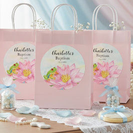 Adesivo Redondo Baptism Pink Waterlily & Tree Frog