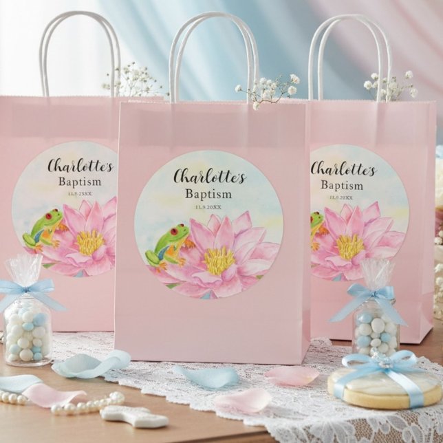 Adesivo Redondo Baptism Pink Waterlily & Tree Frog (Criador carregado)