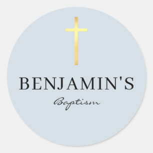 Adesivo Redondo BAPTISM SEAL - azul-bebê branco-preto-branco-fino