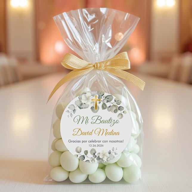 Adesivo Redondo Baptism Sticker Espanhol Bautismo Cute Green Folha (Criador carregado)