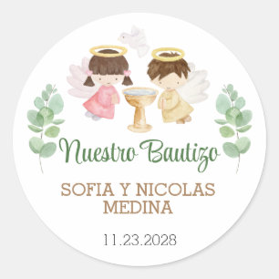 Adesivo Redondo Baptism Stickers Girl Boy Bautizo Espanhol