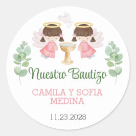 Adesivo Redondo Baptism Stickers Two Girls Bautizo Espanhol