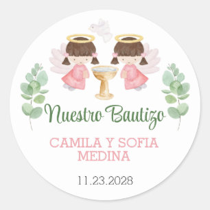 Adesivo Redondo Baptism Stickers Two Girls Bautizo Espanhol