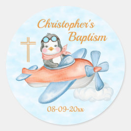 Adesivo Redondo Baptism Watercolor Baby Penguin