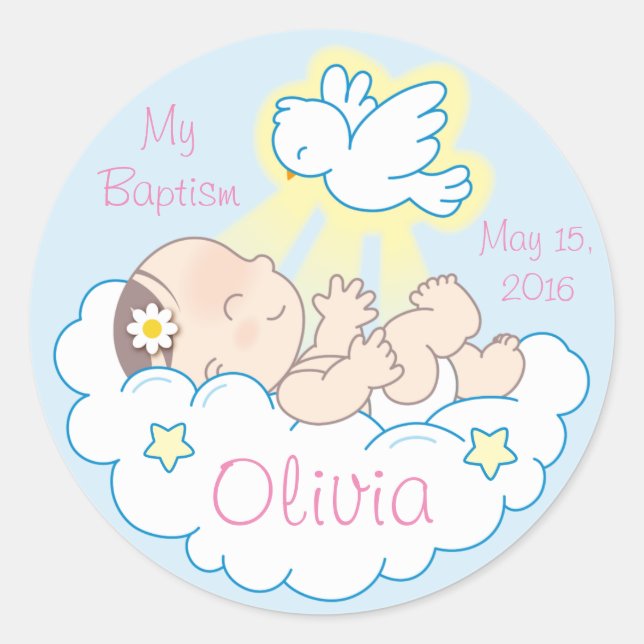 Adesivo Redondo Baptismo Baby Girl Stickers (Frente)
