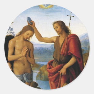 Adesivo Redondo Baptismo do cristo por Pietro Perugino
