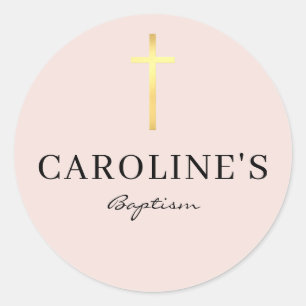 Adesivo Redondo BAPTISMO SEAL cor-de-rosa-bebê fino
