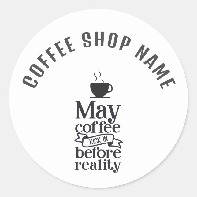 Adesivo Redondo Baqueta de café com Tipografia engraçada e bonita (Frente)