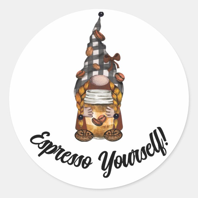 Adesivo Redondo Baqueta de café Expresso, engraçada e engraçada (Frente)
