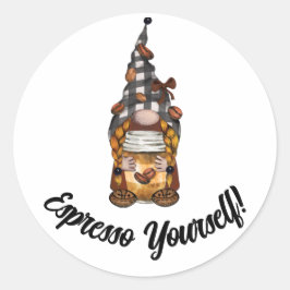Adesivo Redondo Baqueta de café Expresso, engraçada e engraçada