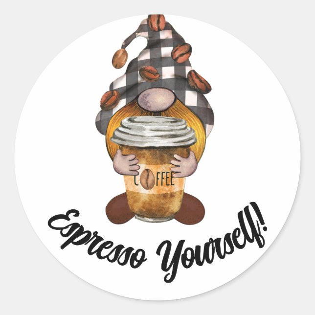 Adesivo Redondo Baqueta de café Expresso, engraçada e engraçada (Frente)
