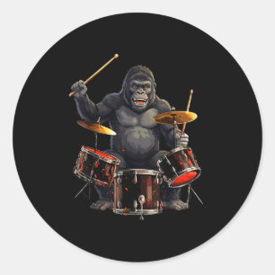 Adesivo Redondo Baquetas de Bateria Gorila Bateristas Crianças Men