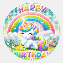 Adesivo Redondo Baquinhos bonitos de aniversário do arco-íris