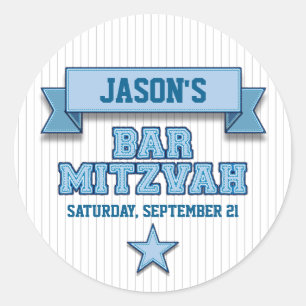 Adesivo Redondo Bar azul Mitzvah RSVP da sarja do equipamento do