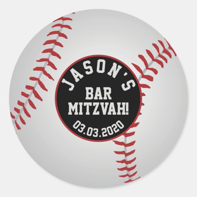 Adesivo Redondo Bar de basebol Mitzvah Stickers Red White (Frente)