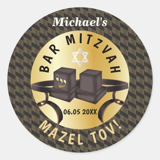 Adesivo Redondo Bar Feliz Mitzvah 20XX Decorativo Dourado (Frente)