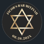 Adesivo Redondo Bar judeu MITZVAH - Estrela Dourada de David Black<br><div class="desc">Bar judeu MITZVAH,  estrela Dourada de David Black Stickers.</div>