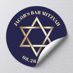 Adesivo Redondo Bar judeu MITZVAH Star do Marinho David e Dourado<br><div class="desc">Bar judeu MITZVAH,  estrela Dourada de David Marinho Blue Stickers.</div>