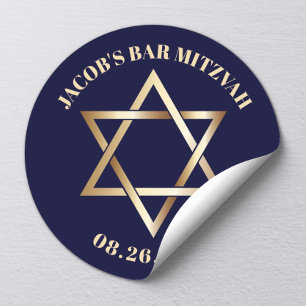 Adesivo Redondo Bar judeu MITZVAH Star do Marinho David e Dourado