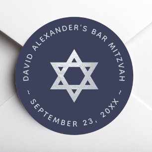 Adesivo Redondo Bar Mitzvah Azul Marinho - Estrela de Davi Falsa P