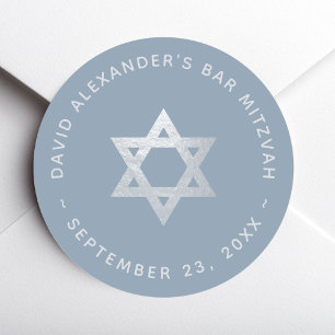 Adesivo Redondo Bar Mitzvah Azul Poeirento - Estrela de Davi Prate