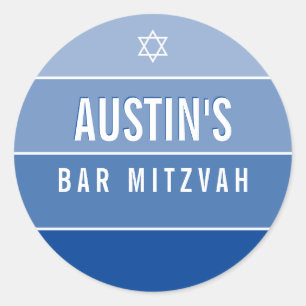 Adesivo Redondo BAR MITZVAH bloco moderno negrito bloco royal blue