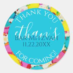 Adesivo Redondo Bar Mitzvah Confetti Design Round Sticker