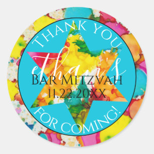 Adesivo Redondo Bar Mitzvah Confetti Star Round Sticker