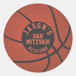 Adesivo Redondo Bar Mitzvah de Basquete Laranja Preto