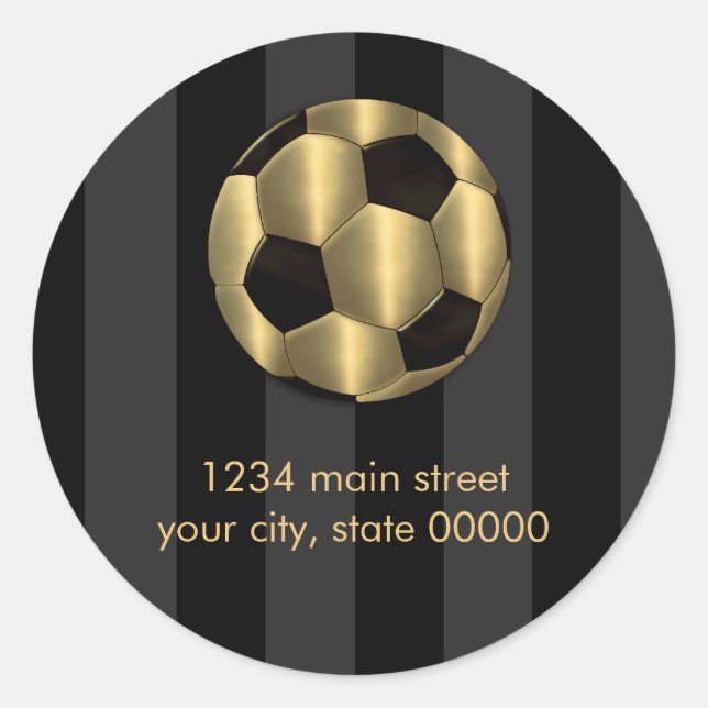 Adesivo Redondo Bar Mitzvah Dourada e bola de futebol negra (Frente)