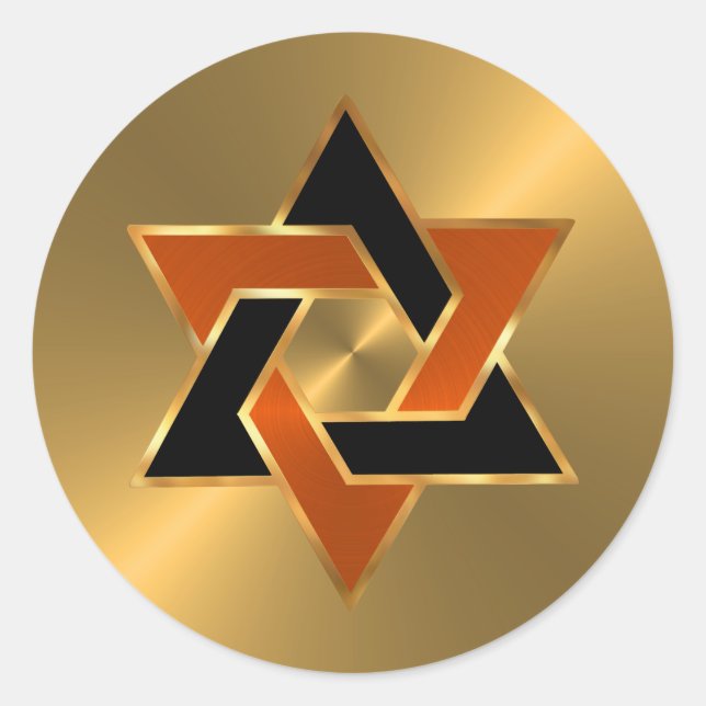 Adesivo Redondo Bar Mitzvah Dourada Estrela Negra Laranja de David (Frente)