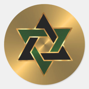 Adesivo Redondo Bar Mitzvah Dourada Estrela Negra Verde de David