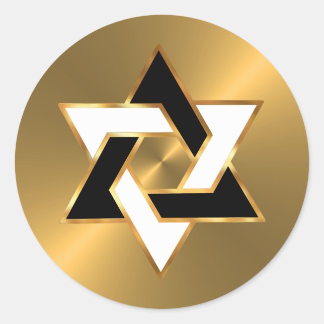 Adesivo Redondo Bar Mitzvah Dourado Branco Preto Estrela de Davi (Frente)