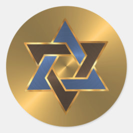 Adesivo Redondo Bar Mitzvah Dourado Estrela Castanha Azul de David