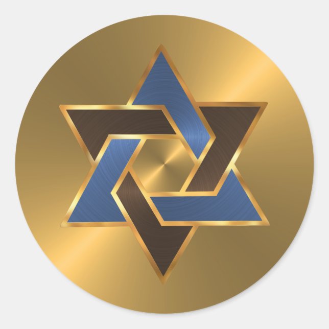 Adesivo Redondo Bar Mitzvah Dourado Estrela Castanha Azul de David (Frente)
