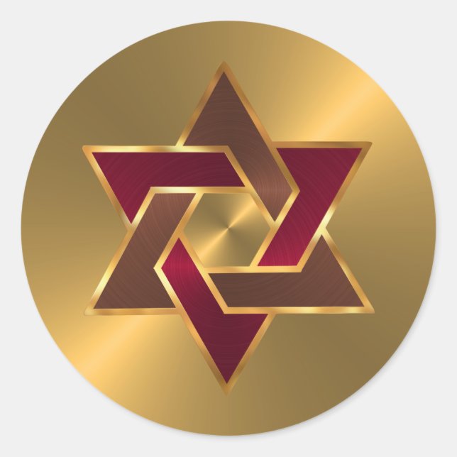 Adesivo Redondo Bar Mitzvah Dourado Estrela Vermelha Brown de Davi (Frente)