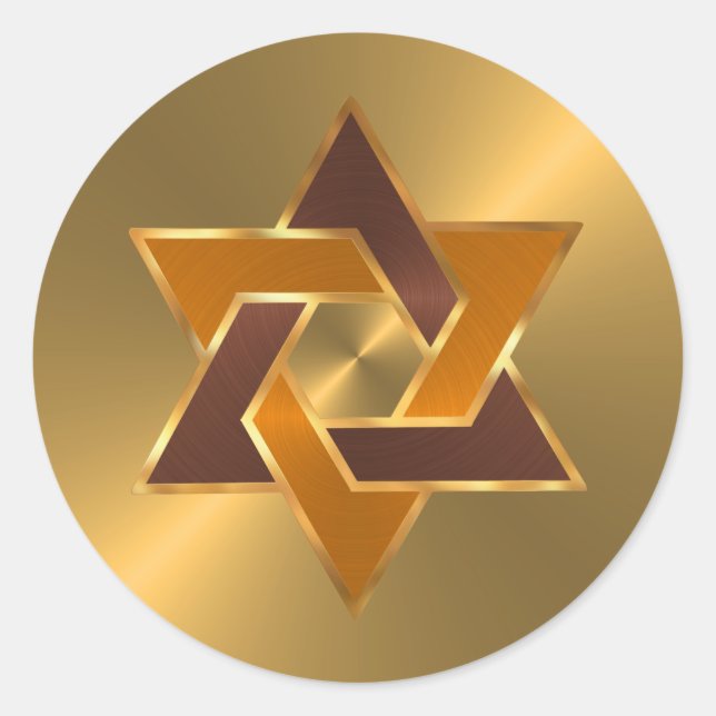 Adesivo Redondo Bar Mitzvah Dourado Laranja Estrela Castanha de Da (Frente)