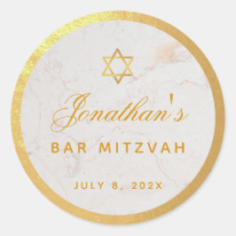 Adesivo Redondo Bar Mitzvah Elegante Faux Dourado Calliografia Mar