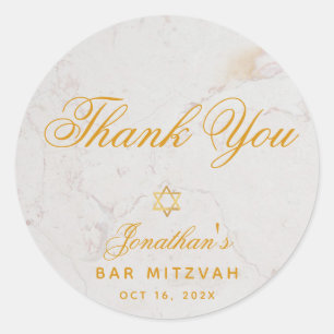 Adesivo Redondo Bar Mitzvah Elegante Obrigado Dourado Marble