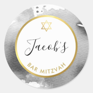 Adesivo Redondo BAR MITZVAH - estrela dourada - cinza inteligente